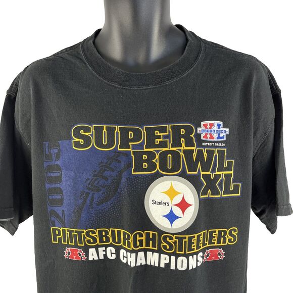 Vtg Y2K CSA Pittsburgh Steelers Super Bowl XL Graphic T-Shirt Size Large Black - Picture 2 of 8